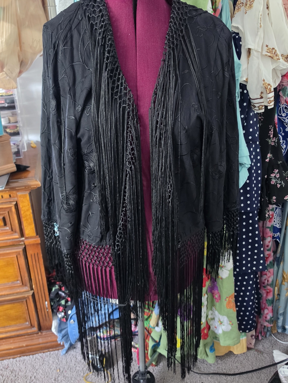 Black Fringe Open-Front Duster/ Kimono
